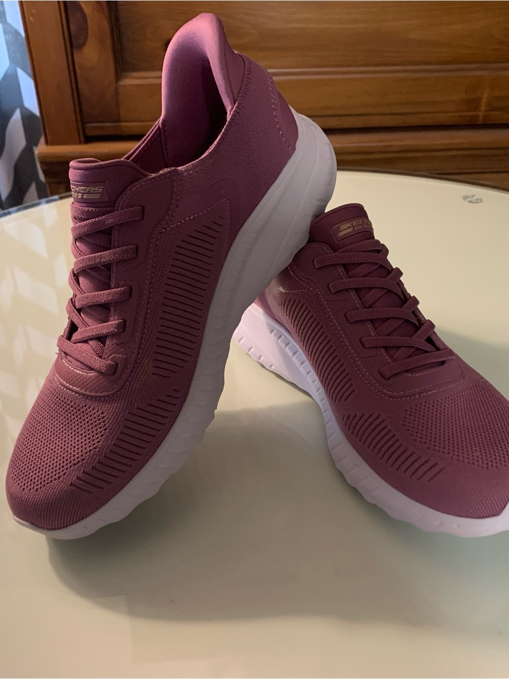 Skechers Slip Ins Women’s Mauve Knit Lace-Up Sneakers